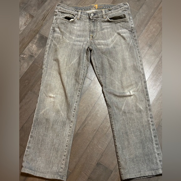 7 Seven For All Mankind Bootcut Jeans Mens 33x28 Gray Washed Whiskered - Picture 1 of 10